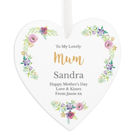 Personalised Any Role ’Floral Watercolour’ Large Wooden Heart Decoration: 6 - Decorations By Gift Moments