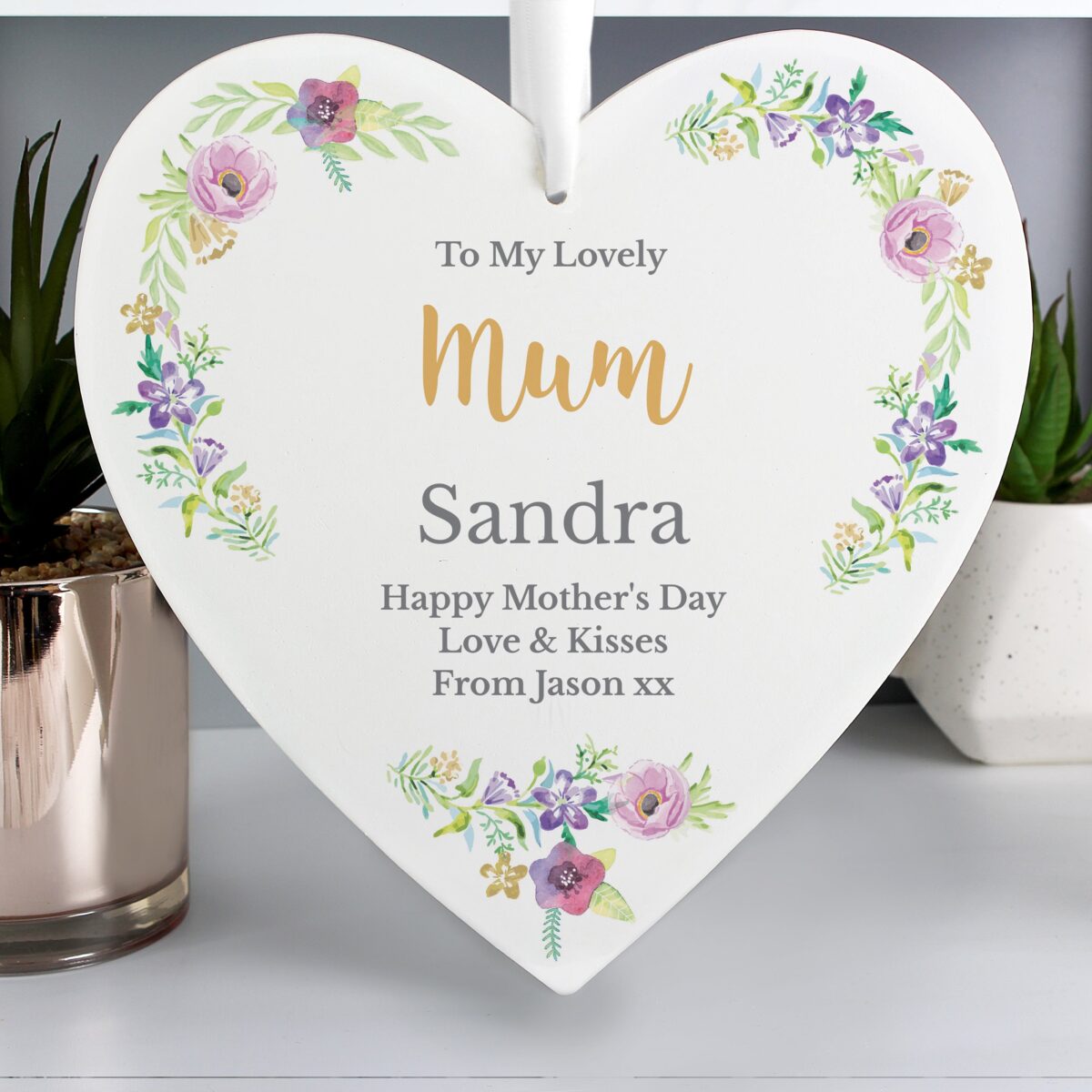 Personalised Any Role ’Floral Watercolour’ Large Wooden Heart Decoration: 1 - Decorations By Gift Moments
