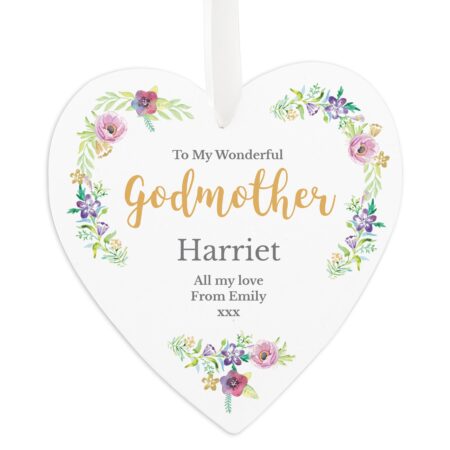 Personalised Any Role ’Floral Watercolour’ Large Wooden Heart Decoration: 4 - Decorations By Gift Moments