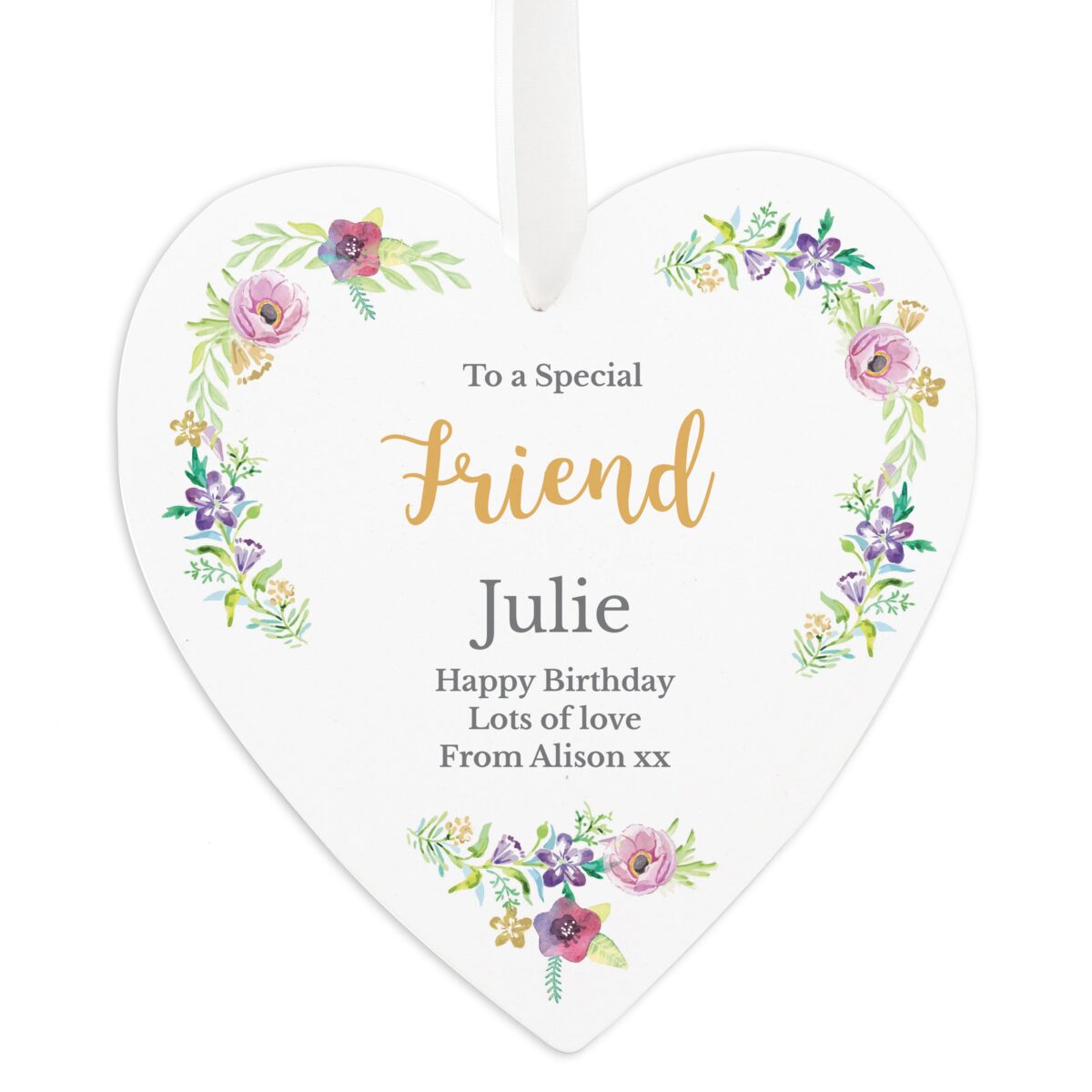 Personalised Any Role ’Floral Watercolour’ Large Wooden Heart Decoration: 5 - Decorations By Gift Moments