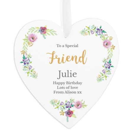 Personalised Any Role ’Floral Watercolour’ Large Wooden Heart Decoration: 5 - Decorations By Gift Moments
