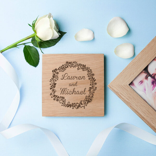 Personalised Romantic Floral Oak Photo Cube: 2 - Photo Cubes By Gift Moments