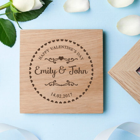 Personalised Romantic Heart Frame Oak Photo Cube: 2 - Photo Cubes By Gift Moments