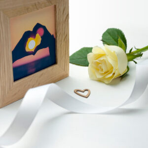 Personalised Romantic Heart Frame Oak Photo Cube: 4 - Photo Cubes By Gift Moments