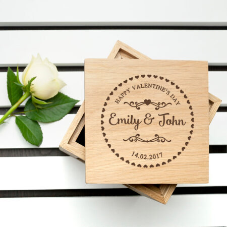 Personalised Romantic Heart Frame Oak Photo Cube: 1 - Photo Cubes By Gift Moments