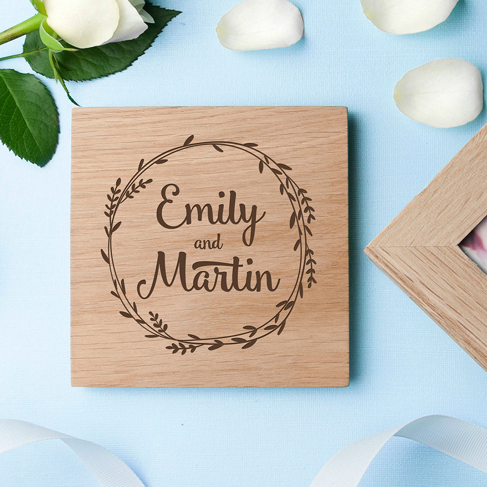 Personalised Romantic Wreath Oak Photo Cube: 3 - Photo Cubes By Gift Moments