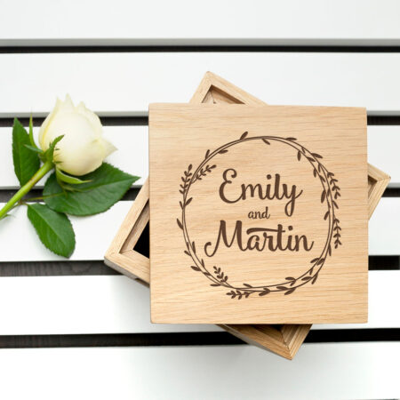 Personalised Romantic Wreath Oak Photo Cube: 1 - Photo Cubes By Gift Moments