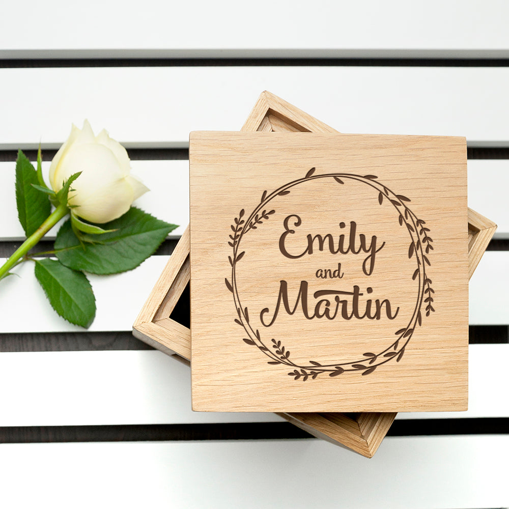 Personalised Romantic Wreath Oak Photo Cube: 1 - Photo Cubes By Gift Moments