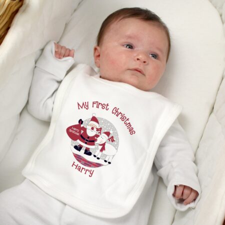 Personalised rooftop santa 1st christmas bib