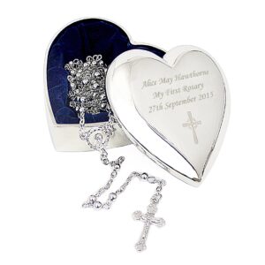 Personalised Rosary Beads and Cross Heart Trinket Box: 9 - Trinket Boxes By Gift Moments
