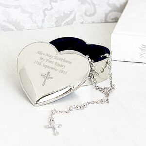 Personalised Rosary Beads and Cross Heart Trinket Box: 2 - Trinket Boxes By Gift Moments