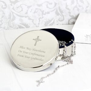 Personalised Rosary Beads and Cross Round Trinket Box: 2 - Trinket Boxes By Gift Moments