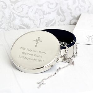 Personalised Rosary Beads and Cross Round Trinket Box: 3 - Trinket Boxes By Gift Moments