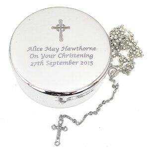 Personalised Rosary Beads and Cross Round Trinket Box: 6 - Trinket Boxes By Gift Moments