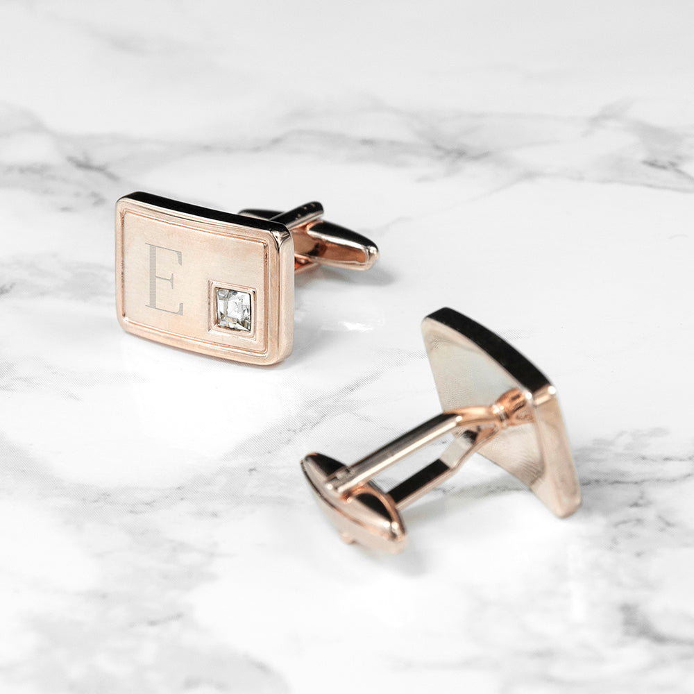 Personalised Rose Gold Plated Cufflinks With Crystal: 6 - Cufflinks & Tie Slides By Gift Moments