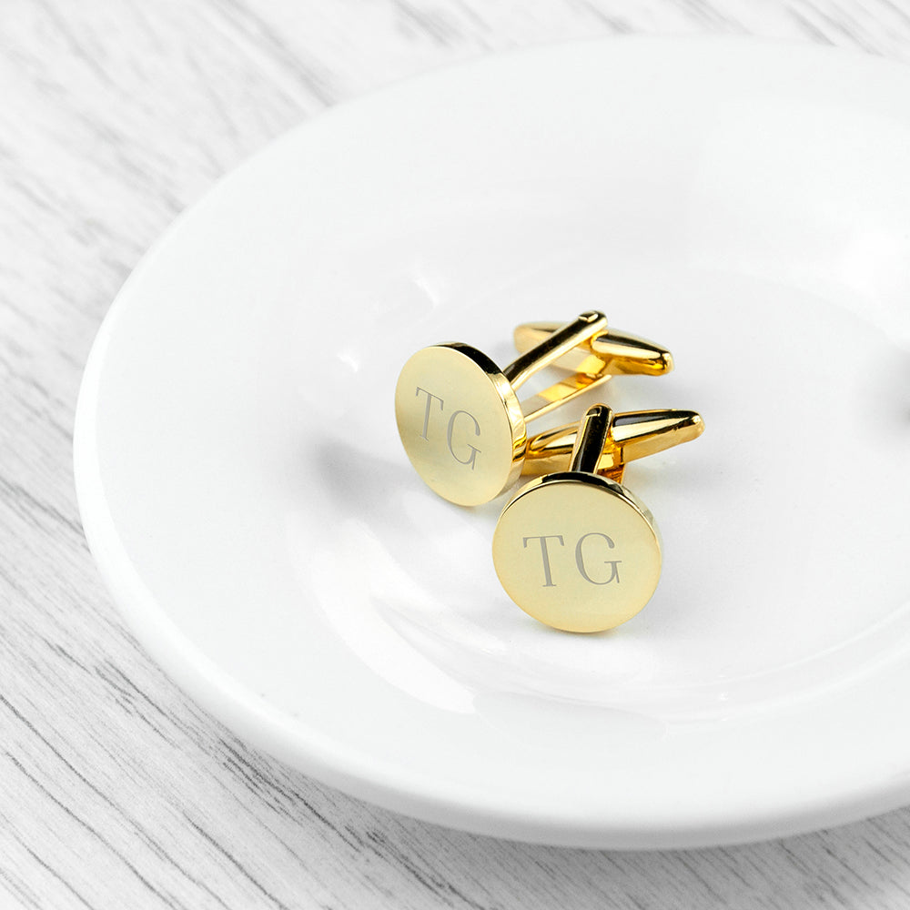 Personalised Round Gold Plated Cufflinks: 4 - Cufflinks & Tie Slides By Gift Moments