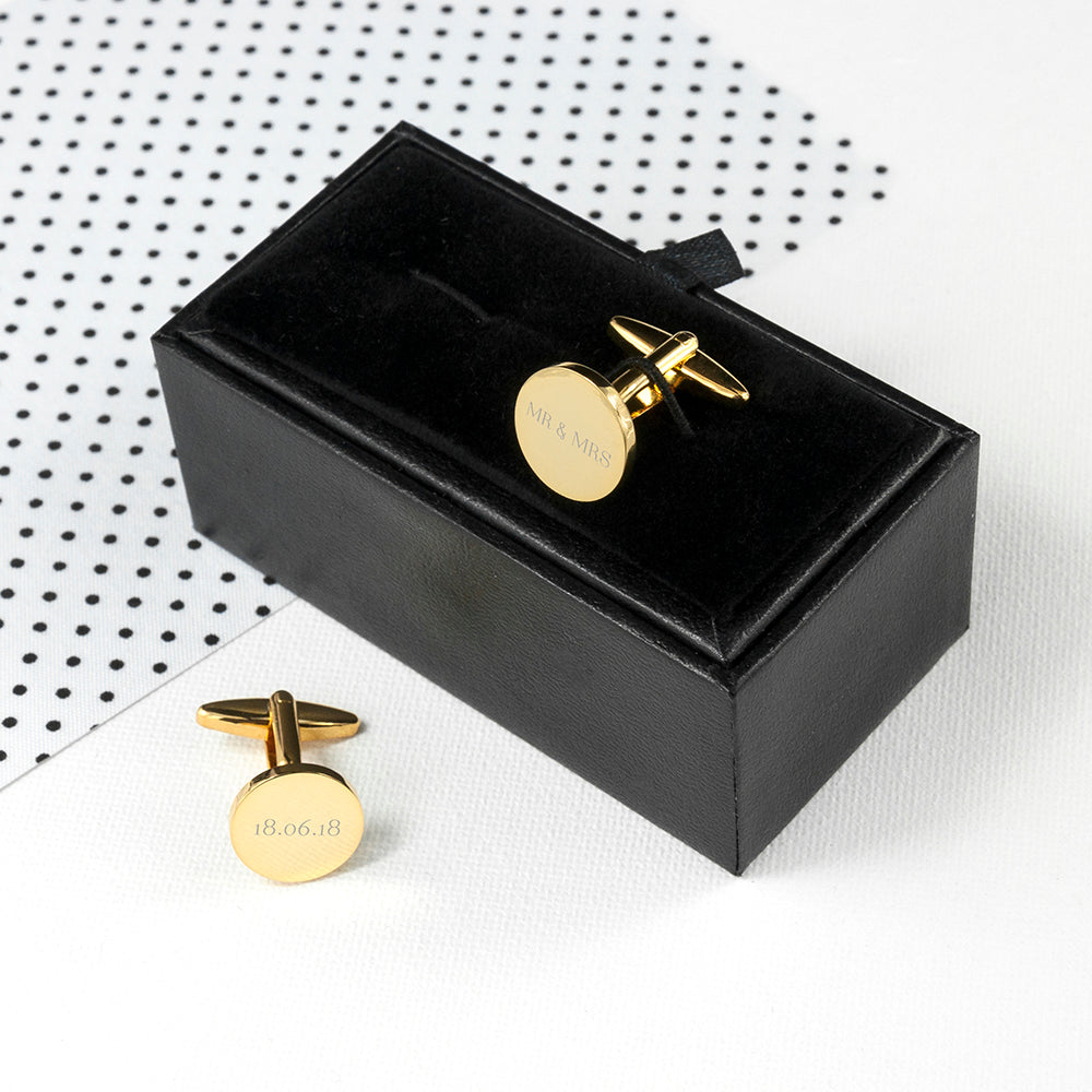 Personalised Round Gold Plated Cufflinks: 1 - Cufflinks & Tie Slides By Gift Moments