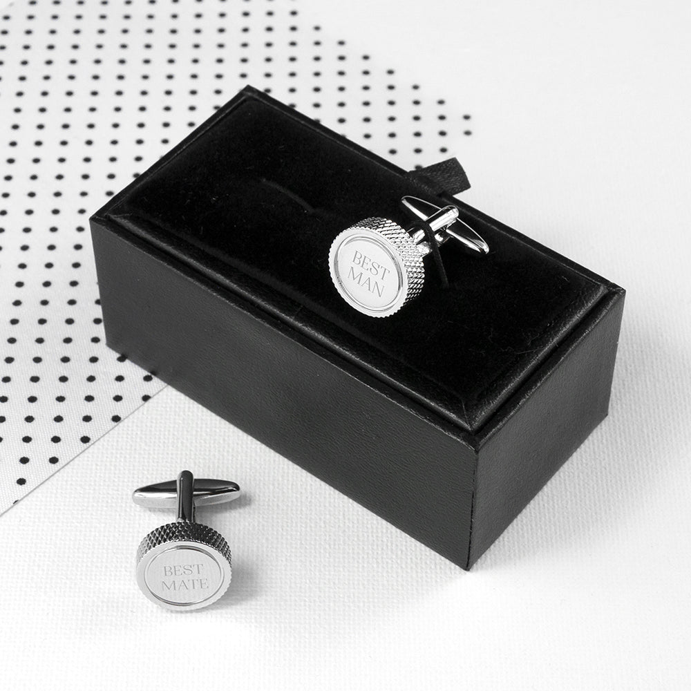 Personalised Round Rhodium Plated Cufflinks: 1 - Cufflinks & Tie Slides By Gift Moments