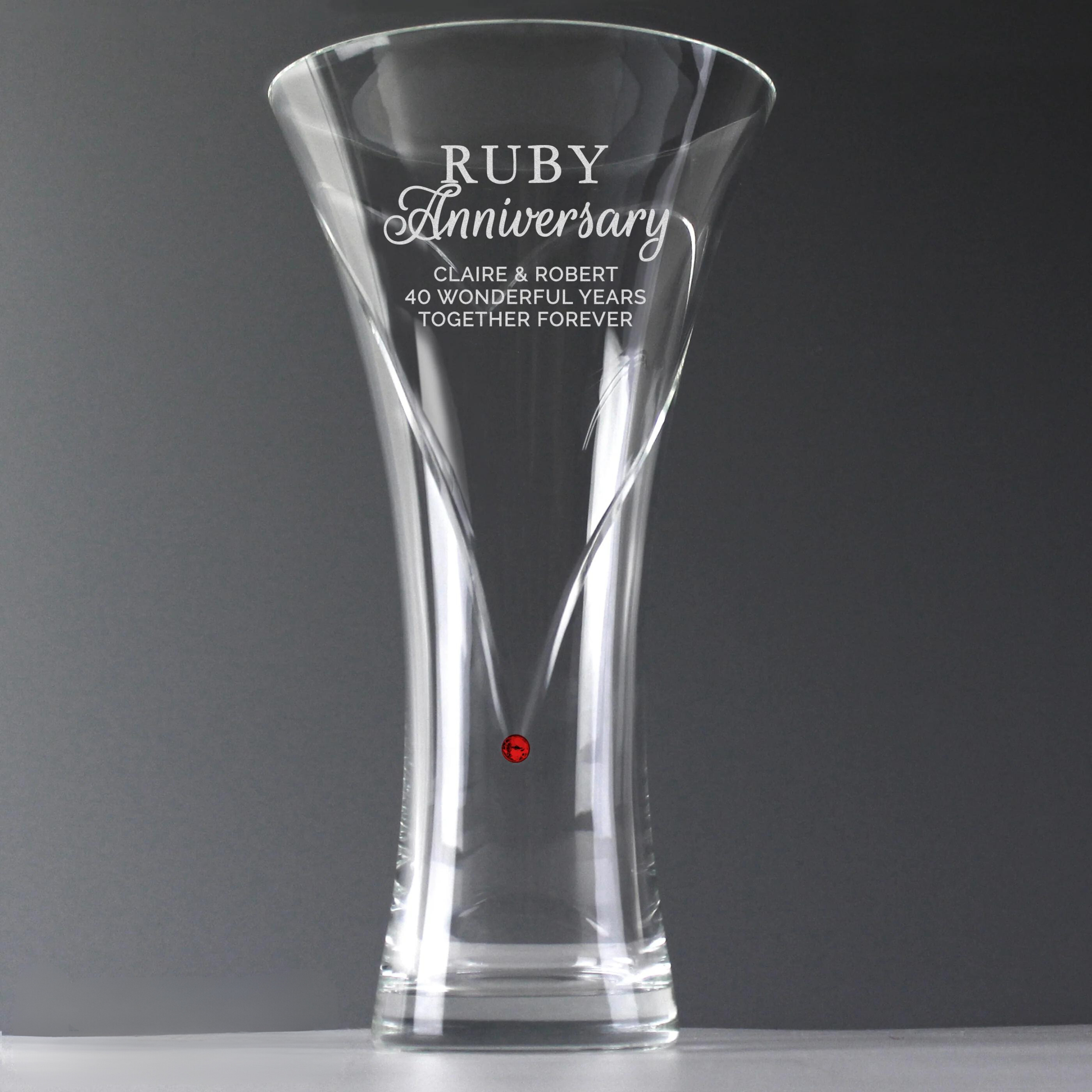 Personalised Ruby Anniversary Large Hand Cut Diamante Heart Vase: 1 - Vases By Gift Moments