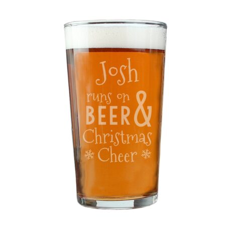 Personalised Runs On Beer & Christmas Cheer Pint Glass: 3 - Beer Glasses By Gift Moments