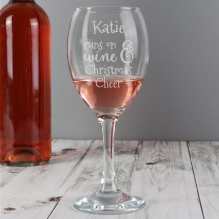 Personalised Runs On Wine & Christmas Cheer Wine Glass: 3 - Wine Glasses By Gift Moments