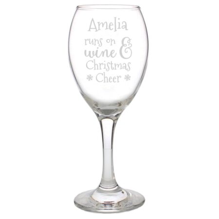 Personalised Runs On Wine & Christmas Cheer Wine Glass: 4 - Wine Glasses By Gift Moments