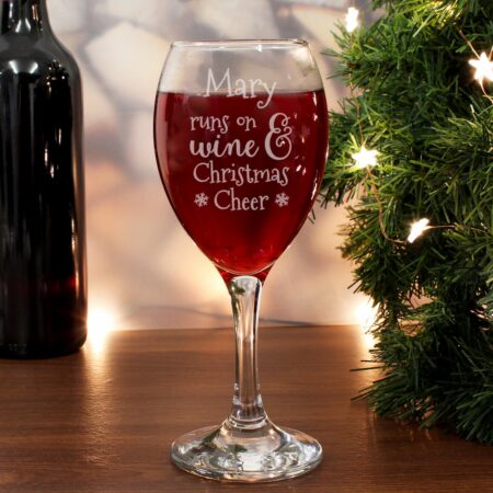 Personalised Runs On Wine & Christmas Cheer Wine Glass: 1 - Wine Glasses By Gift Moments