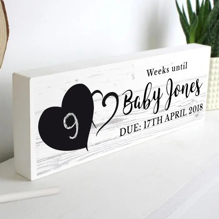 Personalised rustic chalk countdown wooden block sign