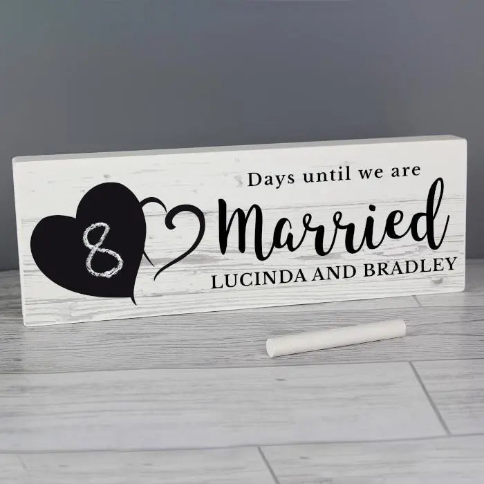 Personalised rustic chalk countdown wooden block sign