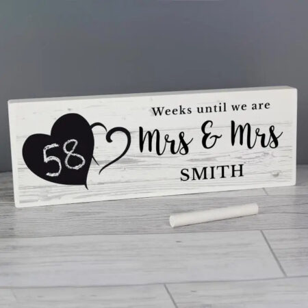 Personalised rustic chalk countdown wooden block sign