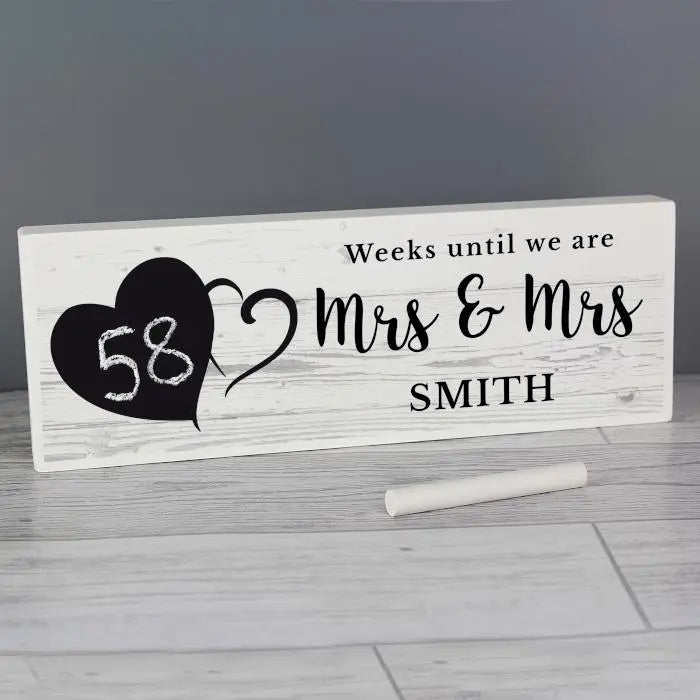 Personalised rustic chalk countdown wooden block sign