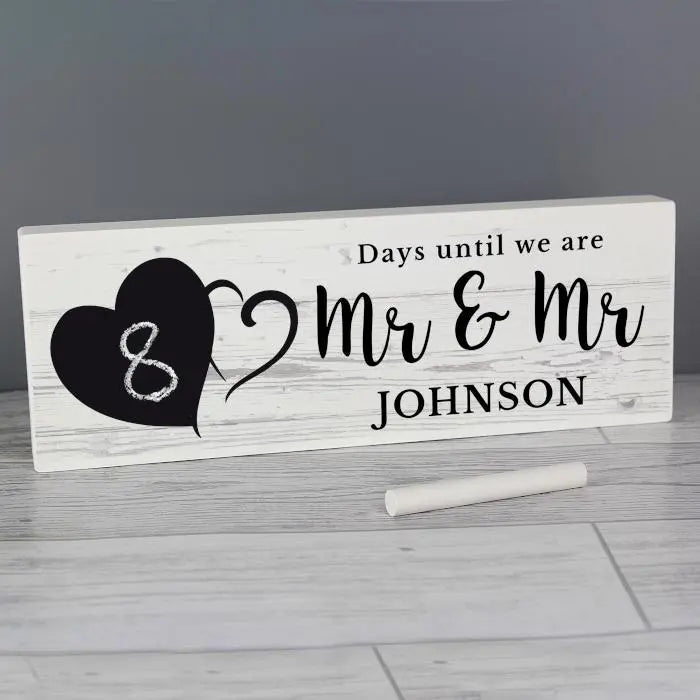 Personalised rustic chalk countdown wooden block sign