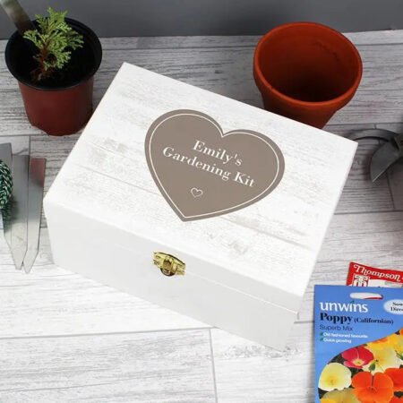 Personalised Rustic Heart White Wooden Keepsake Box: 7 - Keepsake Boxes By Gift Moments
