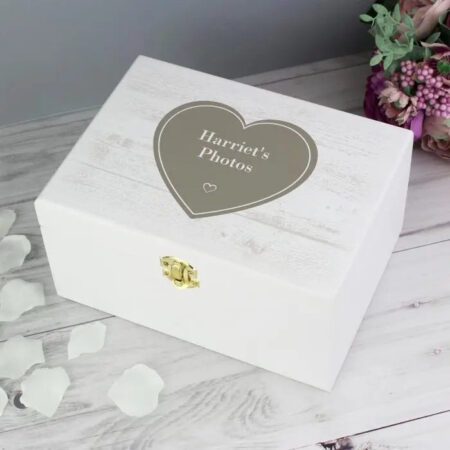Personalised Rustic Heart White Wooden Keepsake Box: 5 - Keepsake Boxes By Gift Moments