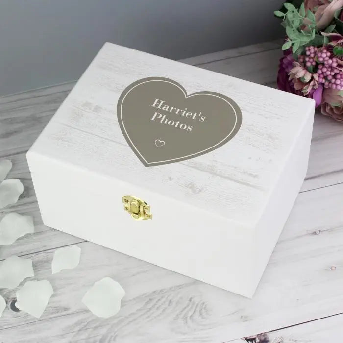 Personalised Rustic Heart White Wooden Keepsake Box: 5 - Keepsake Boxes By Gift Moments