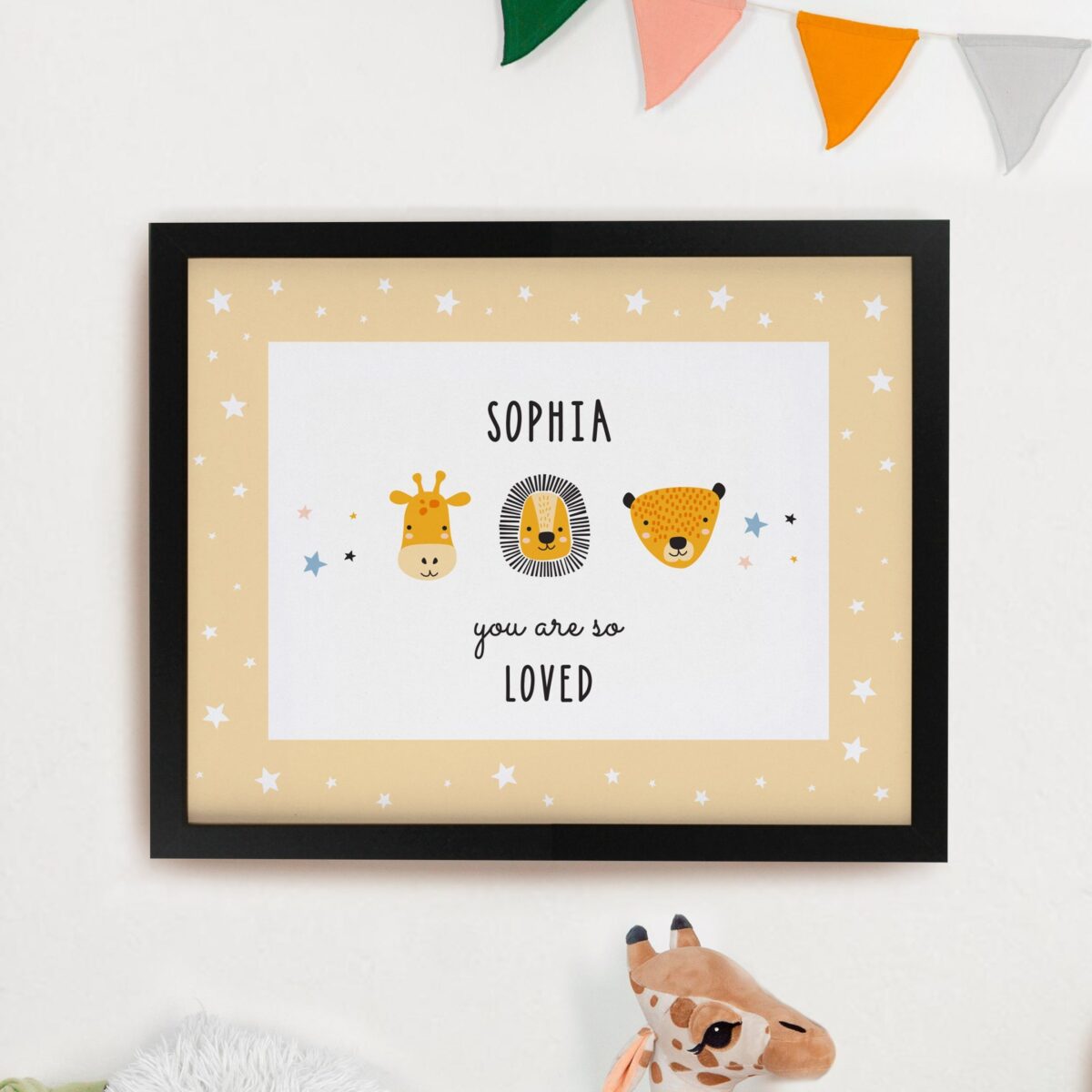 Personalised Safari Animals Framed Prints: 2 - Black - Framed Prints By Gift Moments