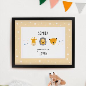 Personalised Safari Animals Framed Prints: 2 - Black - Framed Prints By Gift Moments
