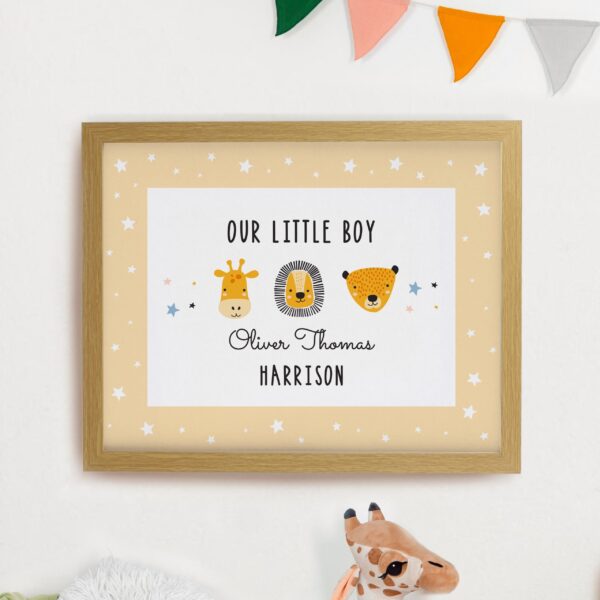 Personalised Safari Animals Framed Prints: 1 - Oak - Framed Prints By Gift Moments