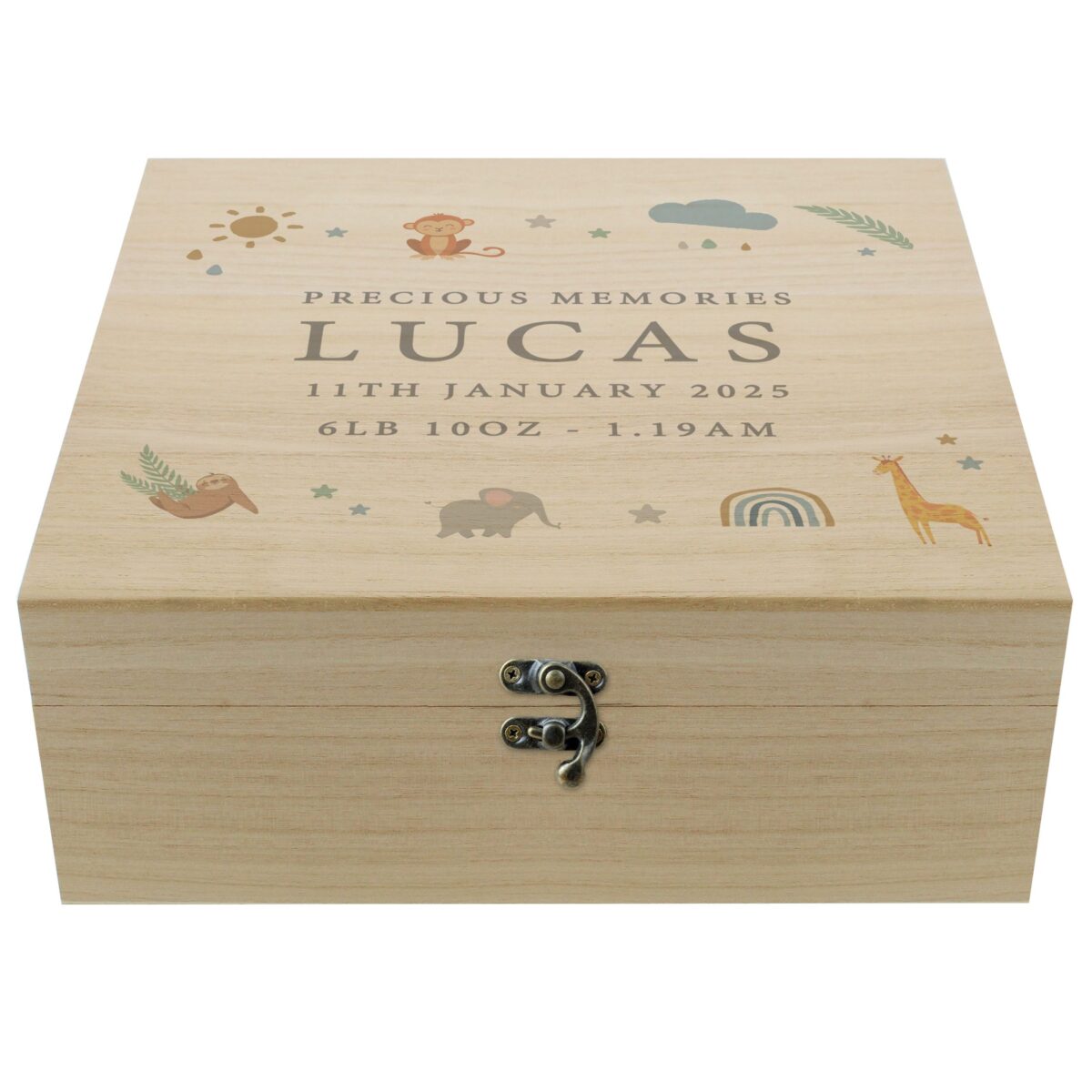 Personalised Safari Animals Large Wooden Keepsake Box: 5 - Keepsake Boxes By Gift Moments