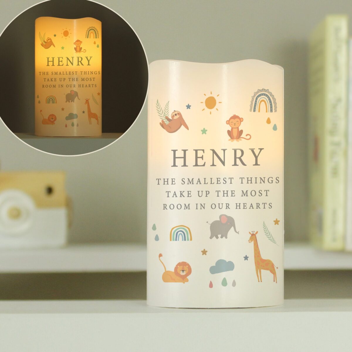 Personalised Safari Animals LED Candle: 4 - LED Lighting By Gift Moments