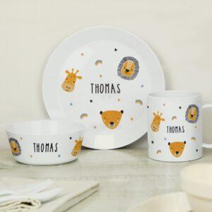 Personalised Safari Animals Plastic Childrens Breakfast Set: 2 - Tableware By Gift Moments