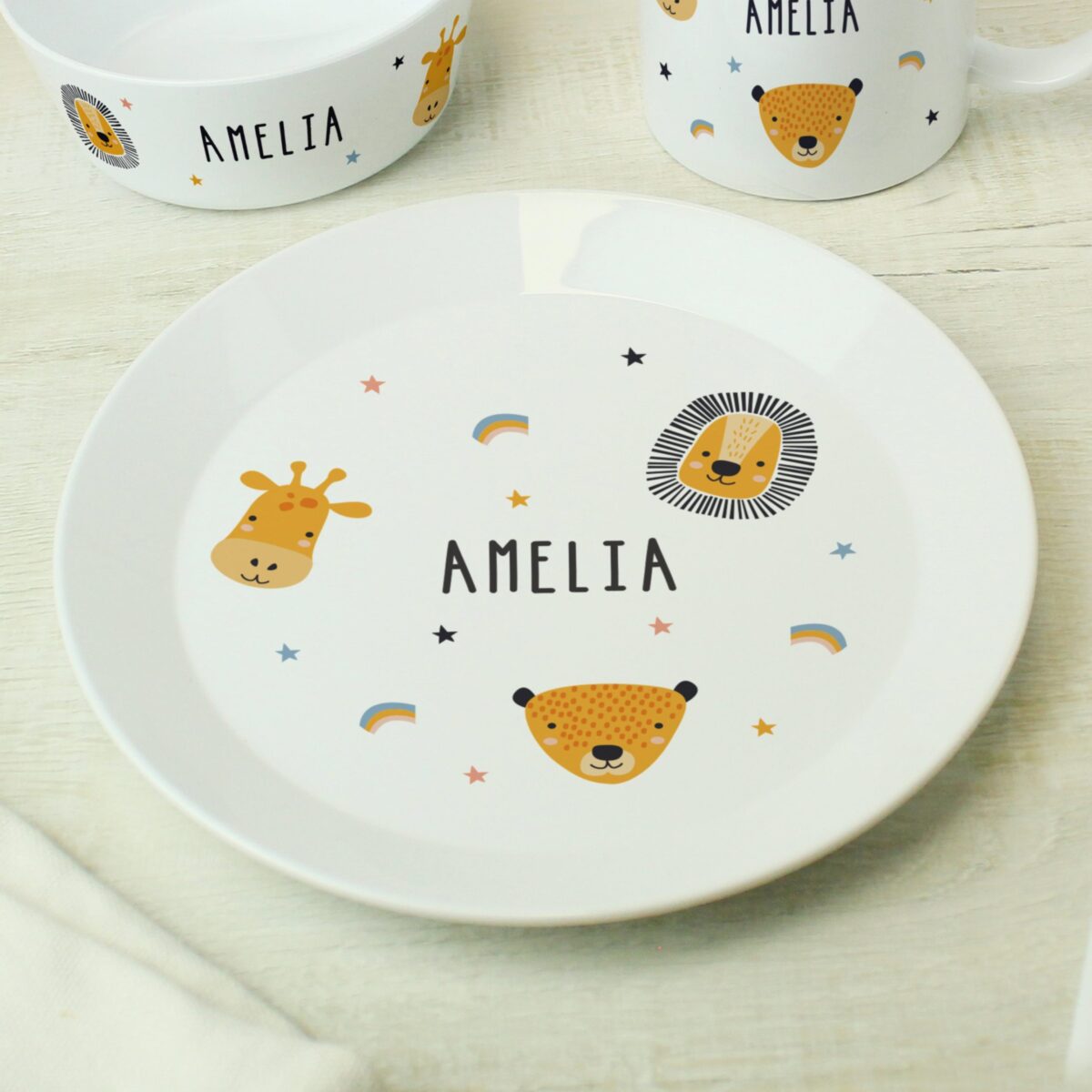 Personalised Safari Animals Plastic Childrens Breakfast Set: 3 - Tableware By Gift Moments