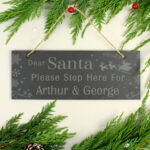 Personalised Santa Please Stop Here... Hanging Slate Sign: 1 - Signs & Plaques By Gift Moments
