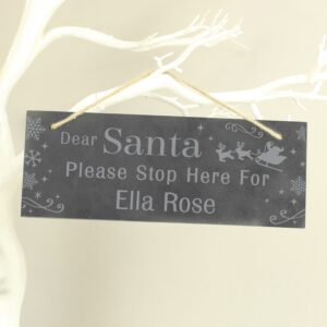 Personalised Santa Please Stop Here... Hanging Slate Sign: 3 - Signs & Plaques By Gift Moments