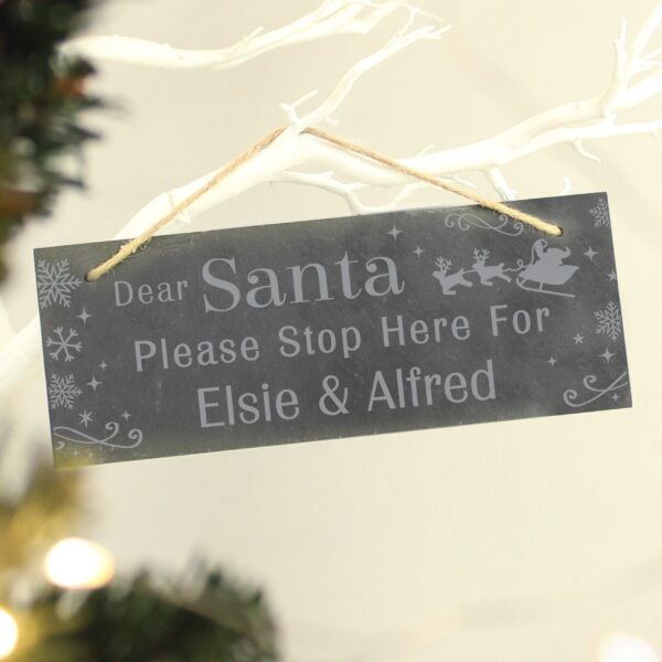 Personalised Santa Please Stop Here... Hanging Slate Sign: 2 - Signs & Plaques By Gift Moments