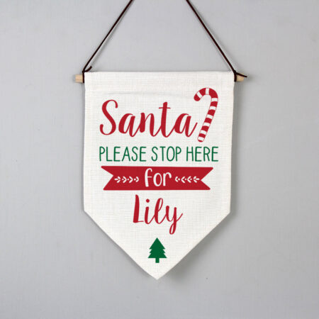 Personalised Santa Stop Here Hanging Banner: 3 - Christmas Decorations By Gift Moments