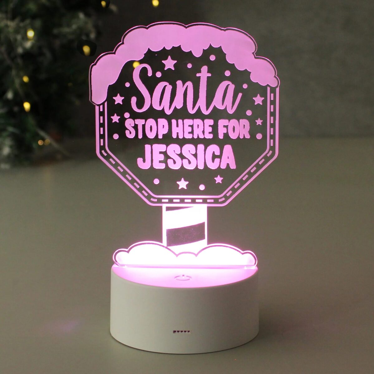Personalised santa stop here led colour changing night light