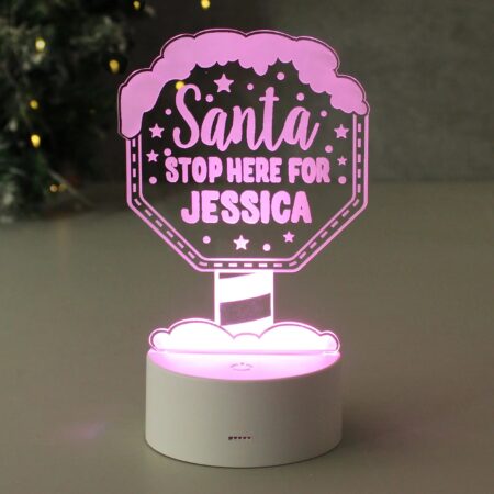 Personalised santa stop here led colour changing night light