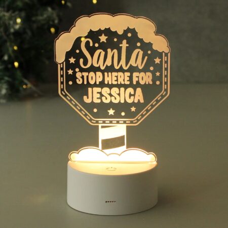 Personalised santa stop here led colour changing night light