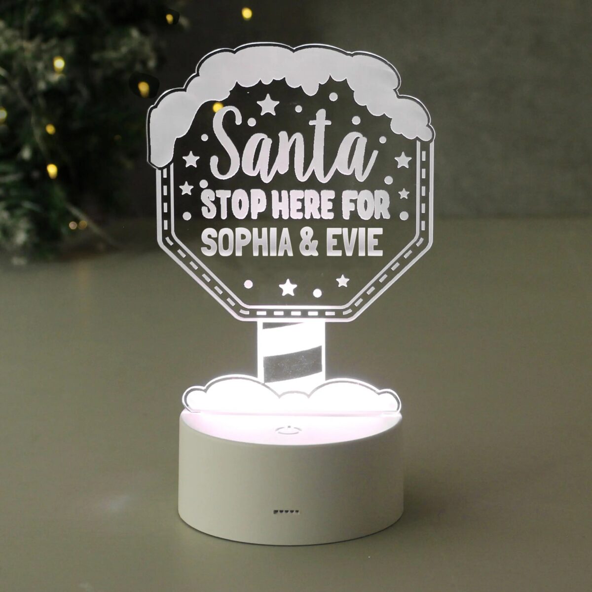 Personalised santa stop here led colour changing night light